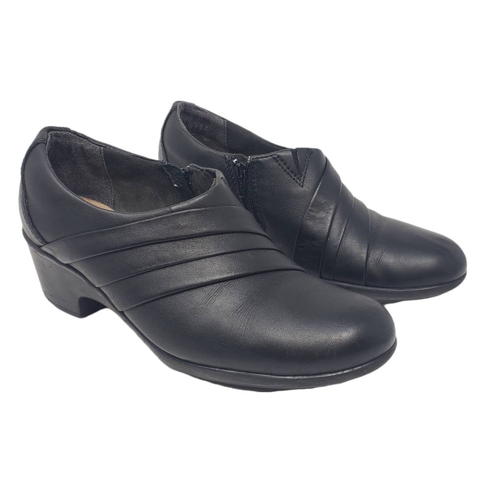 Clarks Collection Black Leather Comfort Shoes Womens Size 8 Low Block Heel